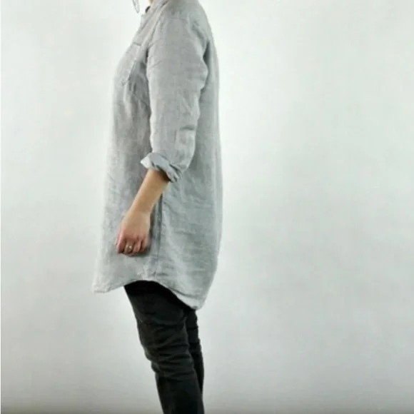 Placket Tunic Gray Blouse S/M/L - Picture 2 of 6